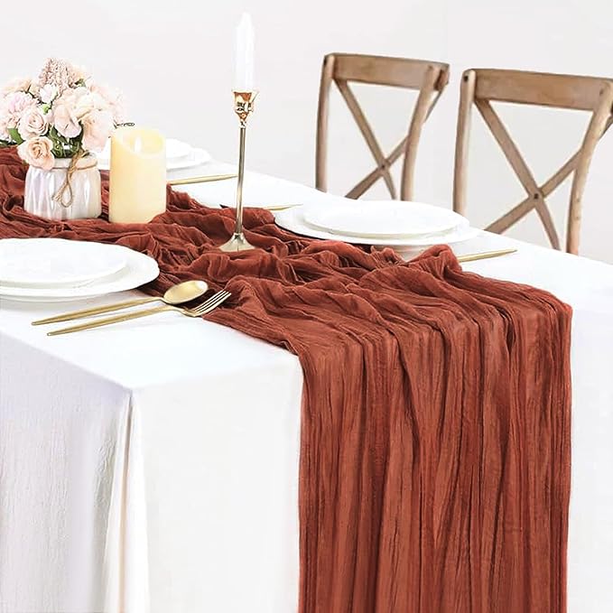 Fall Table Runner Terracotta Cheesecloth Table Runner 35x120in Burnt Orange by BlueTopCoLtd