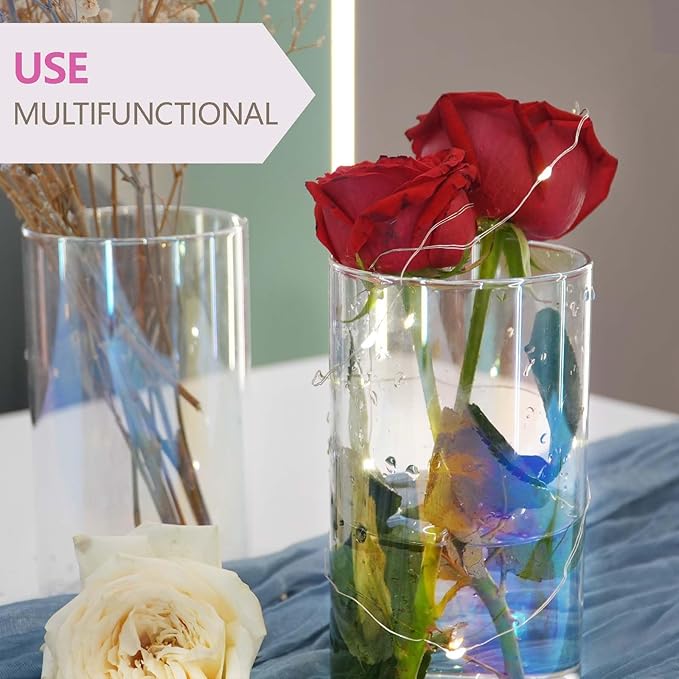 12pc Glass Cylinder Bud Vases for Centerpieces, 6 inch Tall Irised Crystal - Image 3