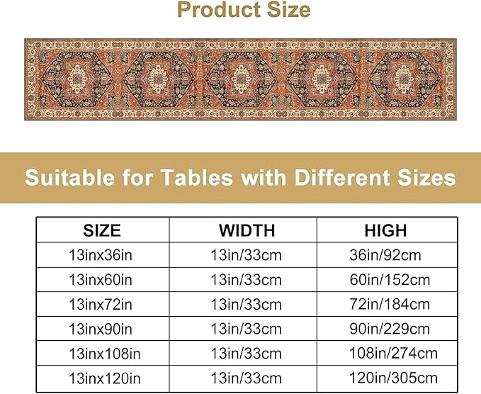 Vintage Boho Floral Table Runner, Rustic Country Farmhouse Orange Black Retro - Image 2
