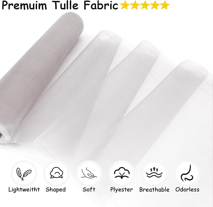 Silver Tulle Fabric Rolls, 54 Inch by 10 Yards Tulle Ribbon - Image 2