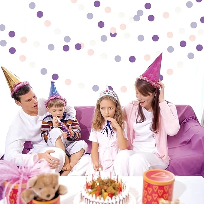 Purple-Pink White Party-Decorations Paper Garland - 52ft Lavender Birthday - Image 4