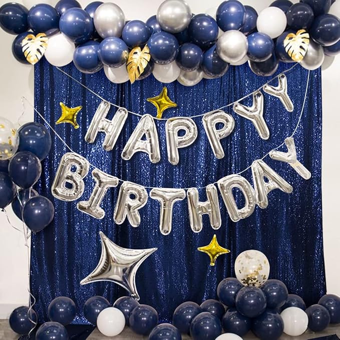 Poise3EHome 6Ft x 8Ft Navy Blue Sequin Backdrop Curtain, Glitter Thick Satin - Image 3
