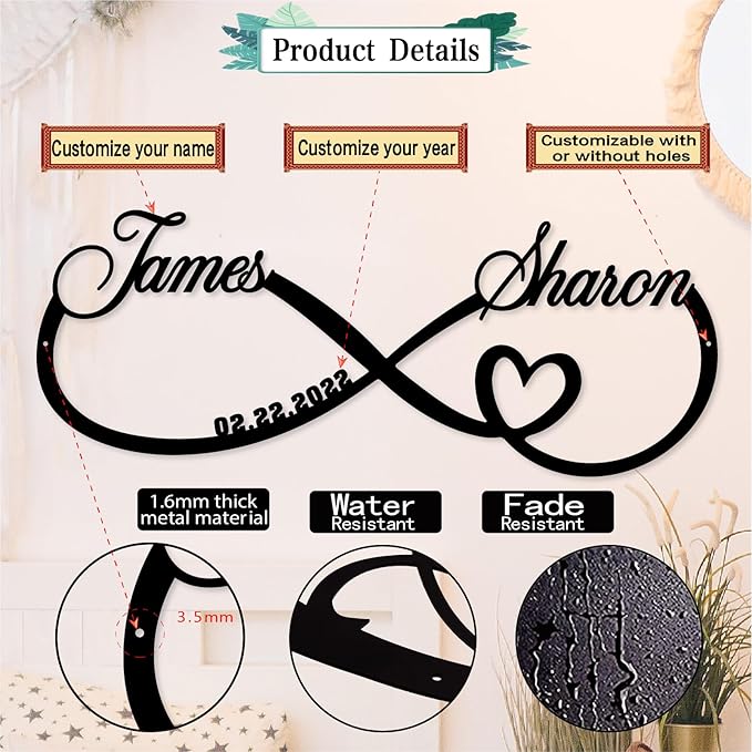 Personalized Custom Infinity Heart Sign, Metal Infinity Sign, Infinity Heart - Image 6