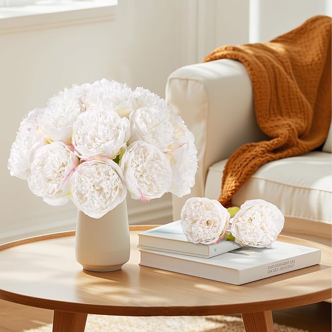 U'Artlines 2 Bouquet 10 Heads Artificial Peony Silk Flower Leaf Home Office - Image 8