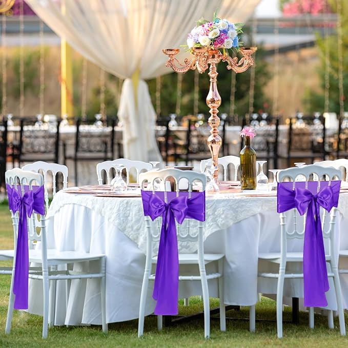 10 PCS Satin Chair Sashes Bows Universal Chair Ribbon Ties Back Sash - Image 5