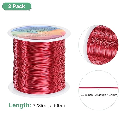 2-Rolls 0.4mm Jewelry Wire, 26 Gauge 328FT Craft Wire Copper Beading Wire - Image 3