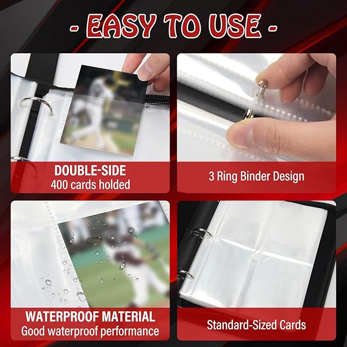 Baseball Card Binder, Trading Card Binder 4 Pocket, 400 Pockets Card Holder - Image 2