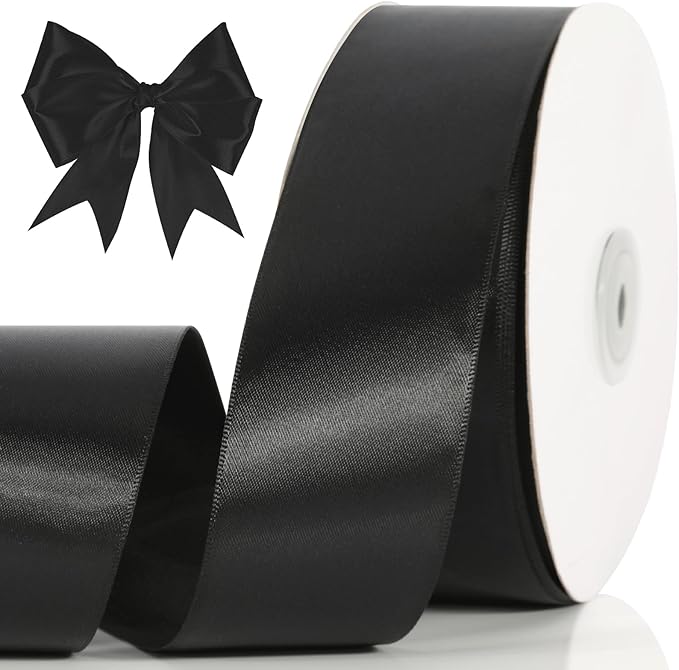 NESCCI 60 Yards Ribbon, 1-1/2 Inch Black Satin Ribbon, Single Face Satin Ribbons by NESCCI