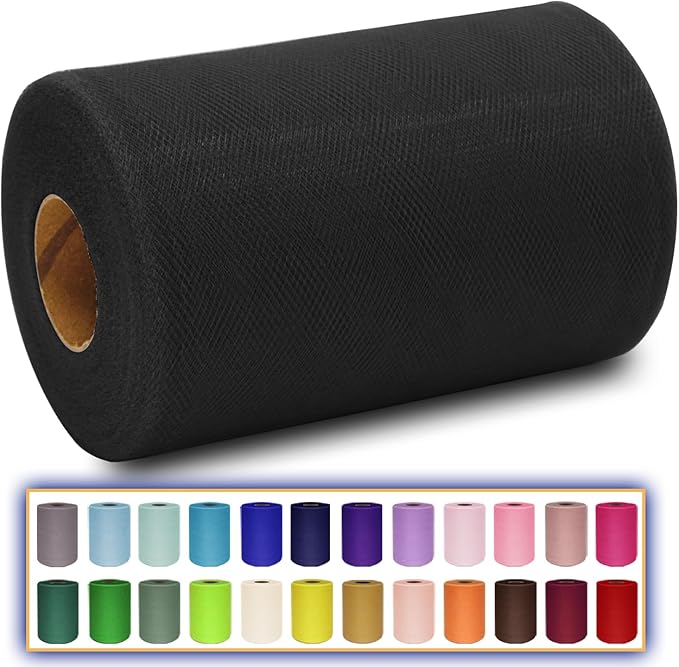 Black Tulle Fabric Roll 6 Inch X 300 FT Matte Tulle Ribbon Netting Mesh Spool by MIGLORIA