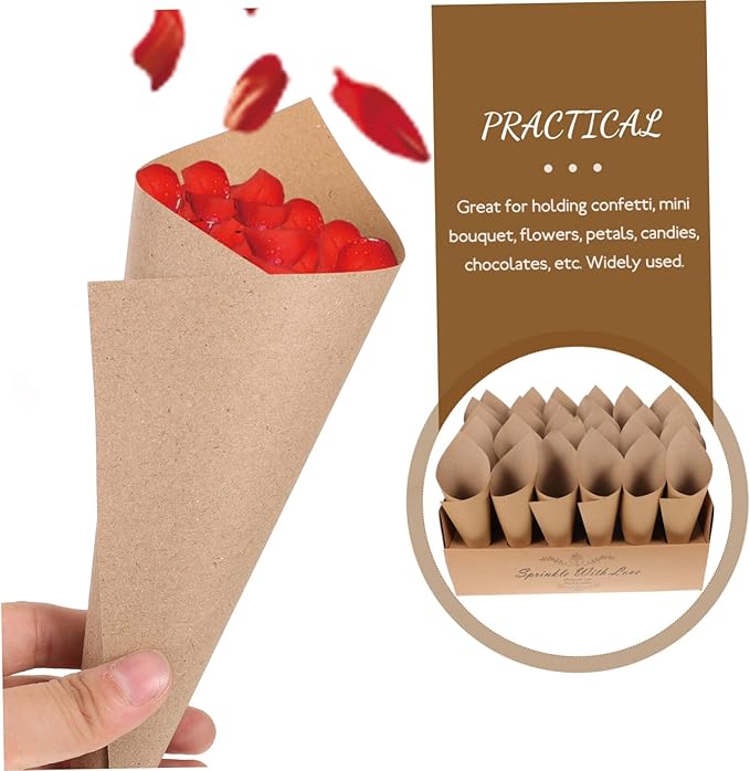 CIMAXIC 30-hole Kraft Paper Cones Box Set Wedding Party Favor Box Confetti Cone - Image 6