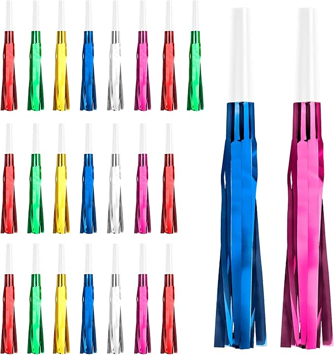 Noise Makers, Glitter Metallic Fringed Party Blowers Noisemakers Horns by Psxuie