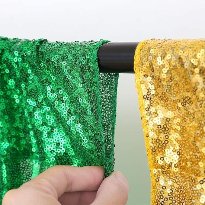Poise3EHome 4Pcs 2Ft x 8Ft Green Sequin Backdrop Curtains, Glitter Photography - Image 3