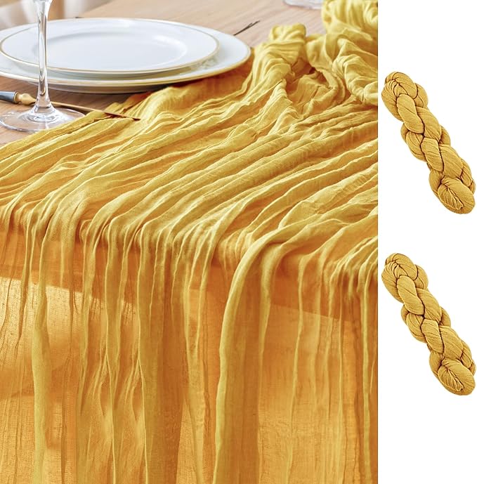 Asee'm 2pcs Cheesecloth Table Runner 120 Inches Long Gold Boho Gauze Cheese by Aseem