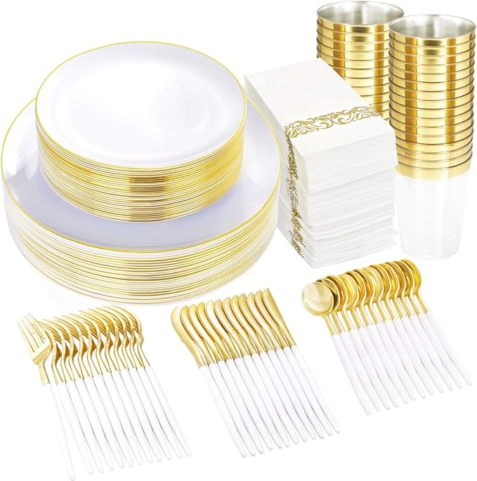 Supernal 350pcs Gold Plastic Dinnerware Set by supernal