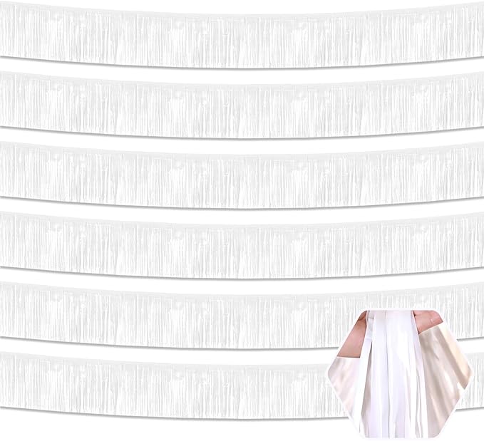 6 Pack 10 Feet White Foil Fringe Garland Metallic Tinsel Streamers Banner Wall by Ferwzsr