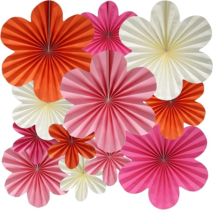 BestoFun 12 PCS Paper Flowers Fans Pink and Orange Party Decorations Paper by Unknown