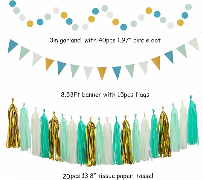 Teal-Gold Sage Green Party-Decoration - Image 4