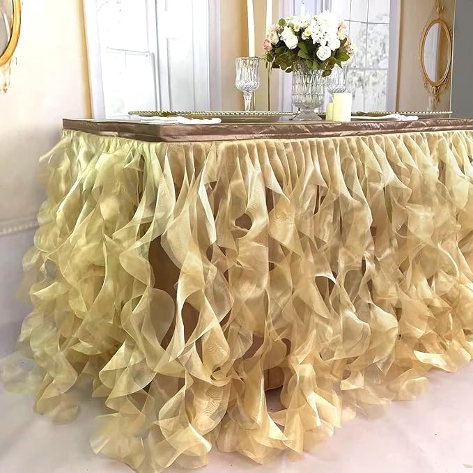 Luxury Organza Mesh Table Skirt Draping Floating Romance - Image 4