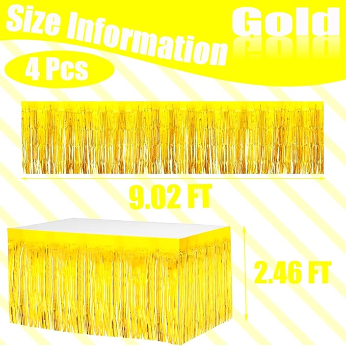 4 Pack 29x108 Inch Metallic Foil Fringe Tinsel Table Skirts - Image 2