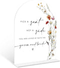 Boho Floral Pick a Seat Not a Side Sign, 6 x 8 Inch White Arch Acrylic Wedding by Qoqxjodd