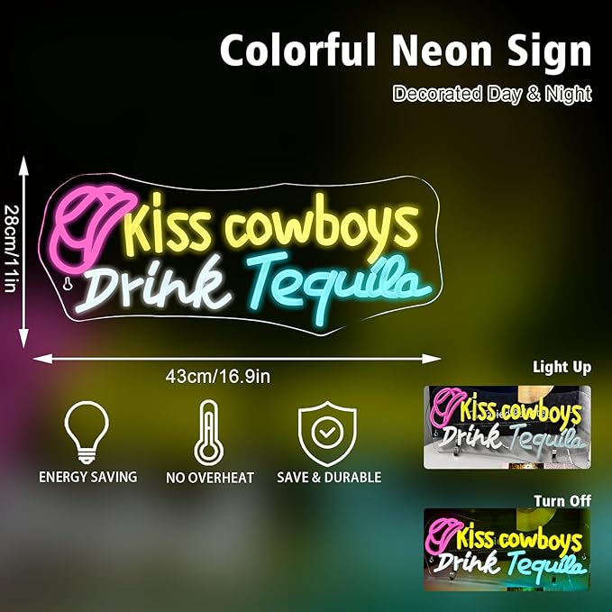Kiss Cowboy Drink Tequila Neon Sign Bar Led Neon Light Save Water Drink Tequila - Image 3