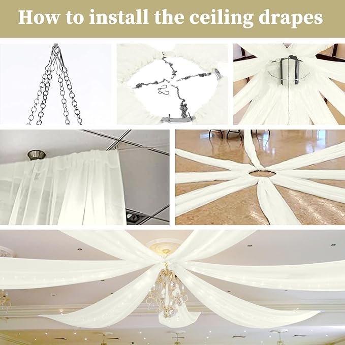6 Panels Ivory Ceiling Drapes for Wedding 5ftx10ft Chiffon Fabric Arch Draping - Image 4