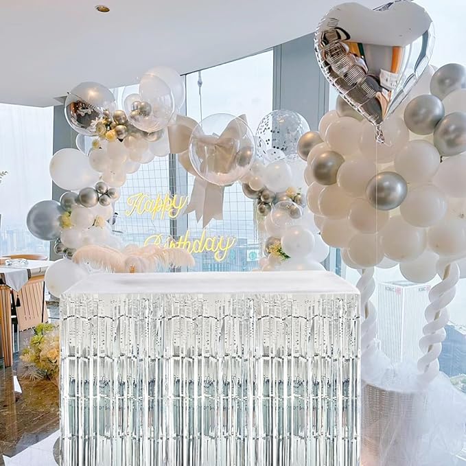 Silver Streamers Party Decorations, 2 Packs Silver Table Skirts Metallic Foil - Image 5