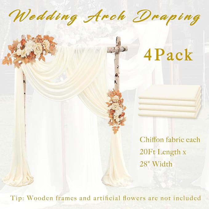 Wedding Arch Draping Fabric 4 Panels 20Ft length x 28" width Ivory Arch Drapes - Image 6