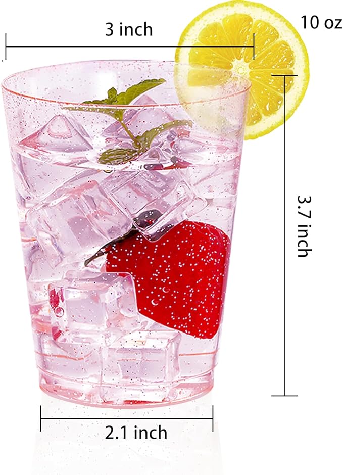 DaYammi 100 Pack 10oz Pink Plastic Cups, Premium Disposable Rose Gold Glitter - Image 9