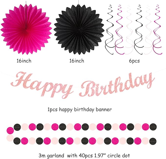 Hot-Pink Black Girls-Women Birthday Party-Decorations - Image 3