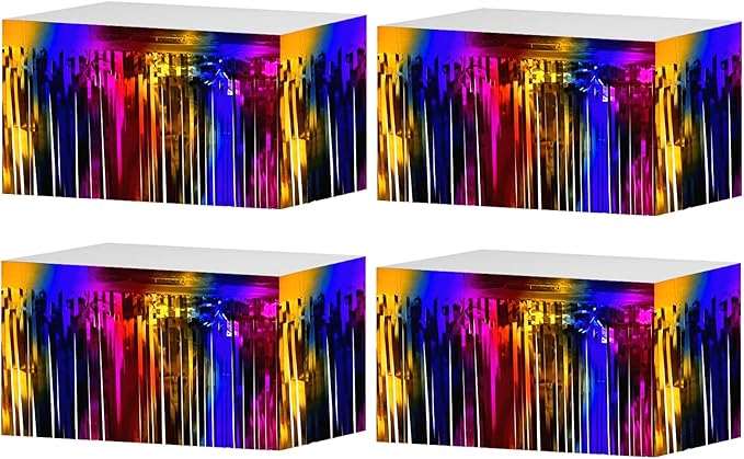 4 Pack 29x108 Inch Metallic Foil Fringe Tinsel Table Skirts by Clayghsen