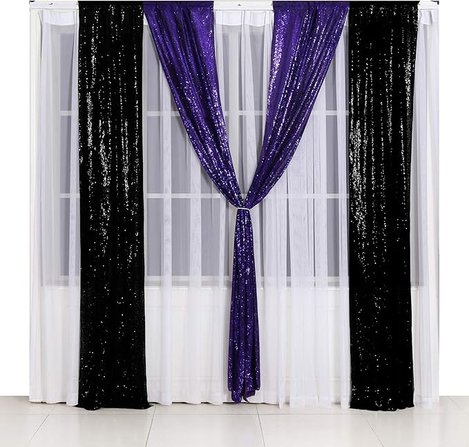 Poise3EHome 2ft x 8ft Purple Sequin Photography Backdrop Curtain 2 Panels - Image 7