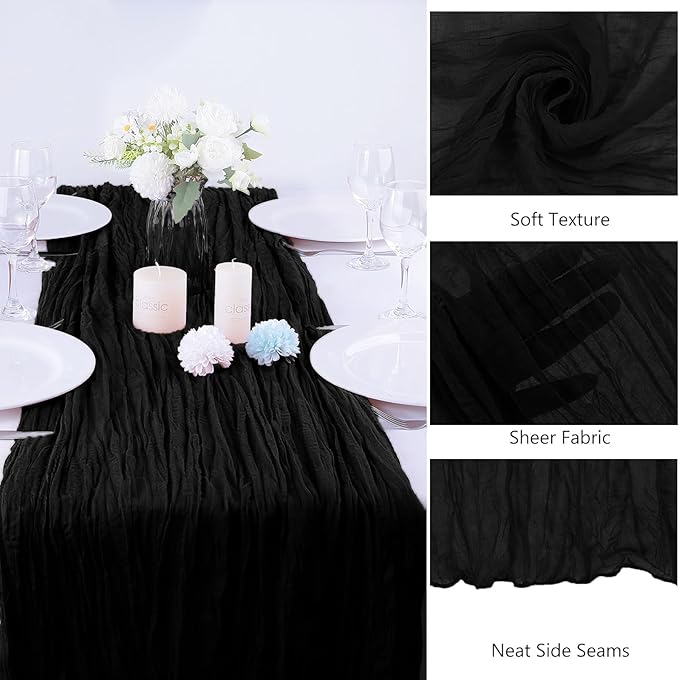 16PCS Black Cheesecloth Table Runner 10FT 35x120Inch Boho Gauze Cloth Long - Image 3