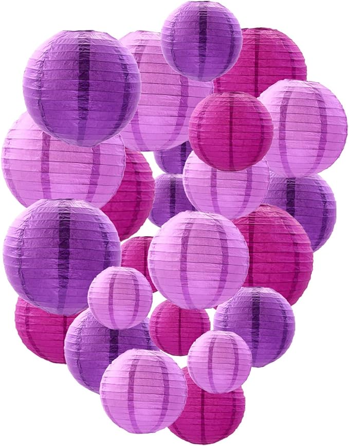 Purple Paper Lanterns Decorative, Chinese/Japanese Hanging Round Paper Lanterns by Tim%26Lin