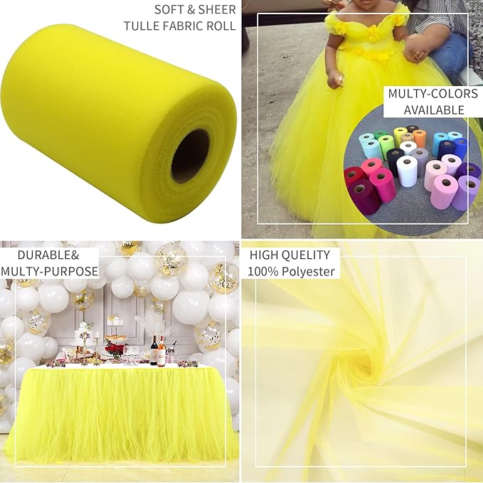 Yellow Tulle Fabric Rolls 6 Inch by 200 Yards Fabric Spool Tulle Ribbon - Image 6