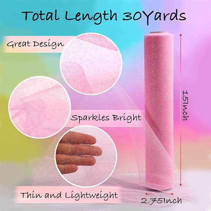 ICOSHOW Sparkling Tulle Rolls, 15” by 30 Yards Glitter Tulle Spool Ribbon Fabric - Image 2
