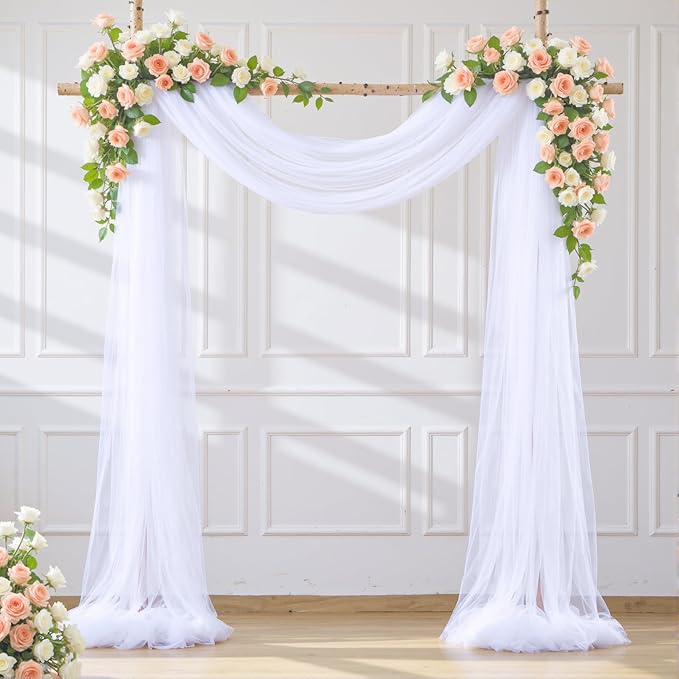 Wedding Arch Draping Fabric Backdrop 1 Panel 30" x 19Ft White Arch Drapes by Suppromo