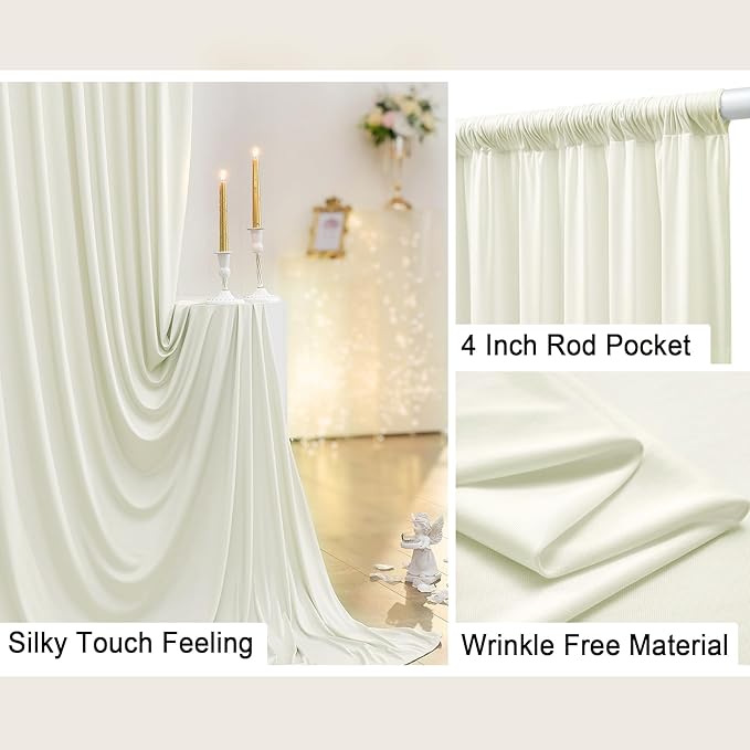 30 ft x 10 ft Wrinkle Free Ivory Backdrop Curtain - Image 4