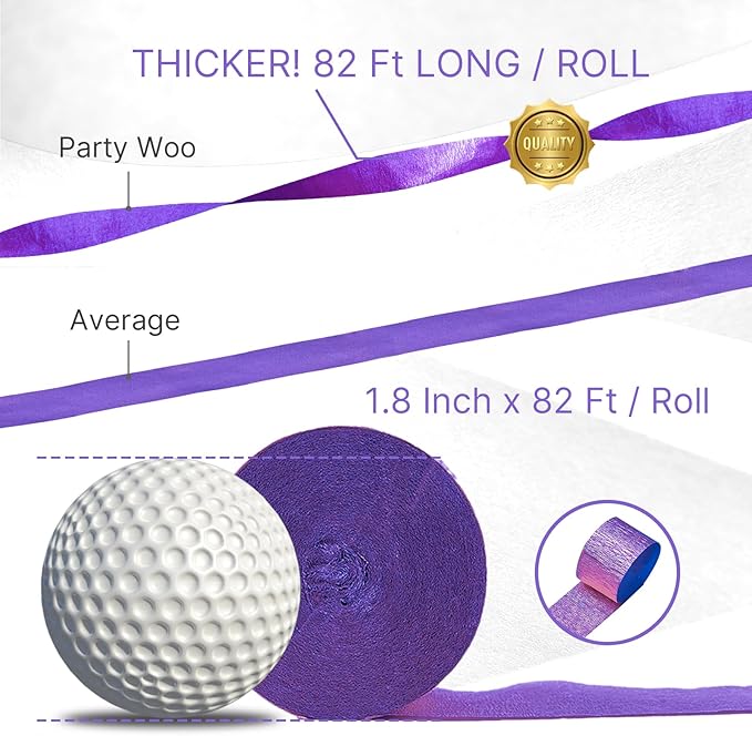 PartyWoo Purple and Gold Crepe Paper Streamers 4pcs 328ft Pack of Metallic Gold - Image 3