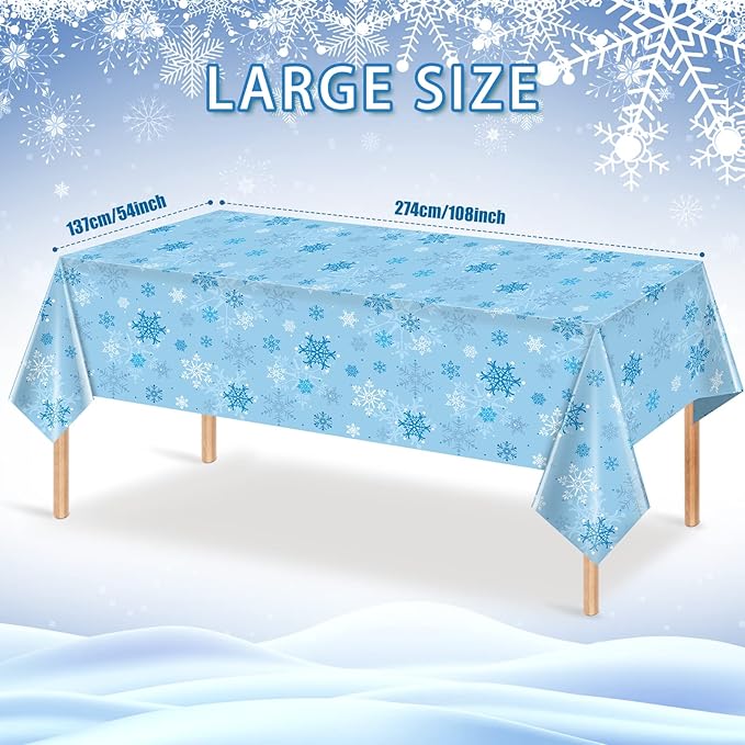 12 Pieces Christmas Snowflake Party Tablecloth Decorations, Plastic Ice Blue - Image 2
