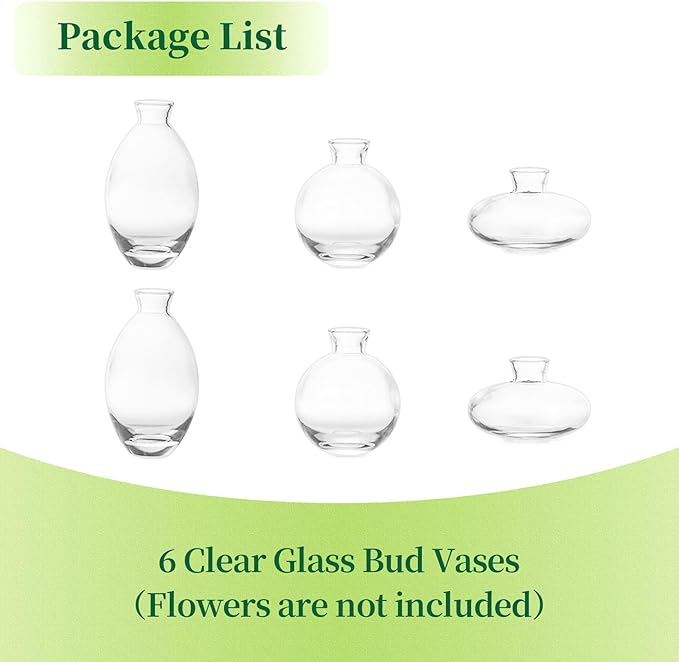Glass Bud Vases Set of 6, Hewory Cute Clear Small Vases Handmade, Mini Glass - Image 6