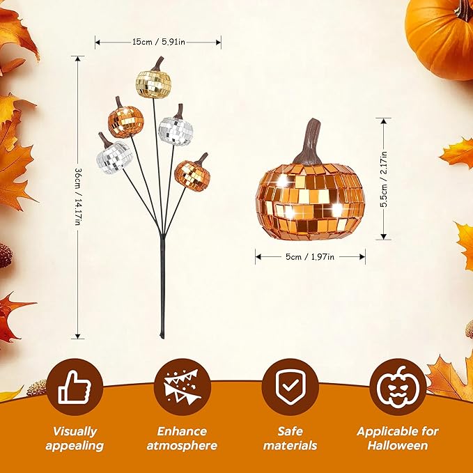20Pcs Disco Halloween Decor, Disco Pumpkin Table Decoration, 14 Inch Artificial - Image 2