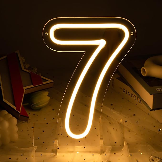 Number 7 LED Neon Sign Backdrop Birthday Party Decoration, 11.3" Height Warm by MissAudrey