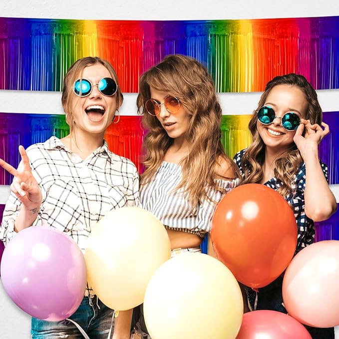 6 Pack 10 Feet Rainbow Foil Fringe Garland Metallic Tinsel Streamers Banner - Image 4