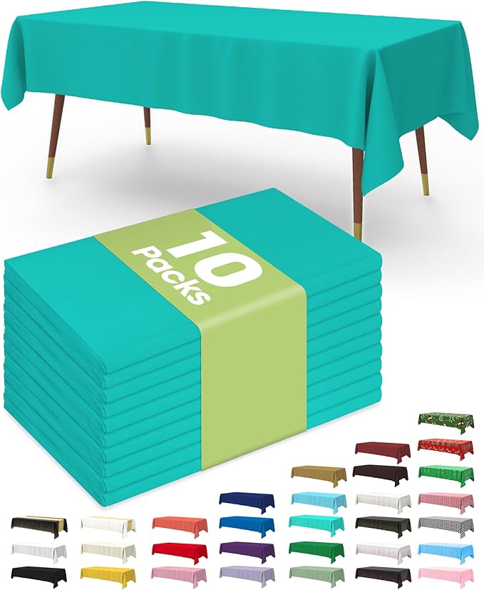 Pureegg Plastic Table Cloth Disposable 10 Pack, 54 x 108 Inch Table Cloths by Pureegg
