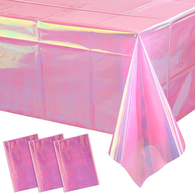 3 Pack Iridescent Plastic Tablecloth, Shiny Disposable Laser Rectangle Table by EnjoyYourFunnyParties