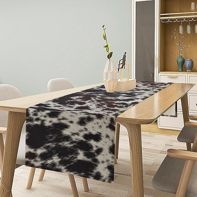 Cow Print Table Runner, Country Farm Animal Fur Skin Pattern Western Style - Image 3