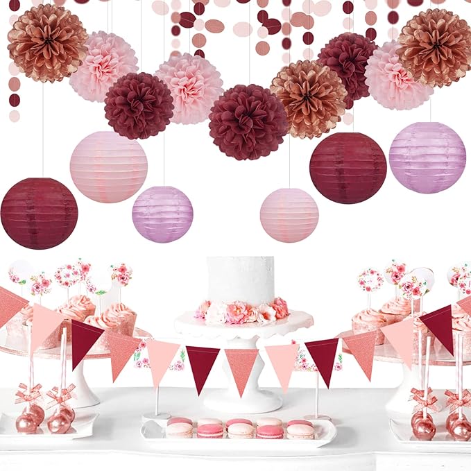 Rose-Gold Pink Burgundy Party Decorations - Image 6