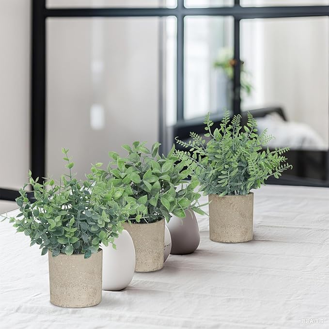 3 Pack Small Fake Plants, Artificial Eucalyptus, Boston Fern & Boxwood Leaves - Image 7