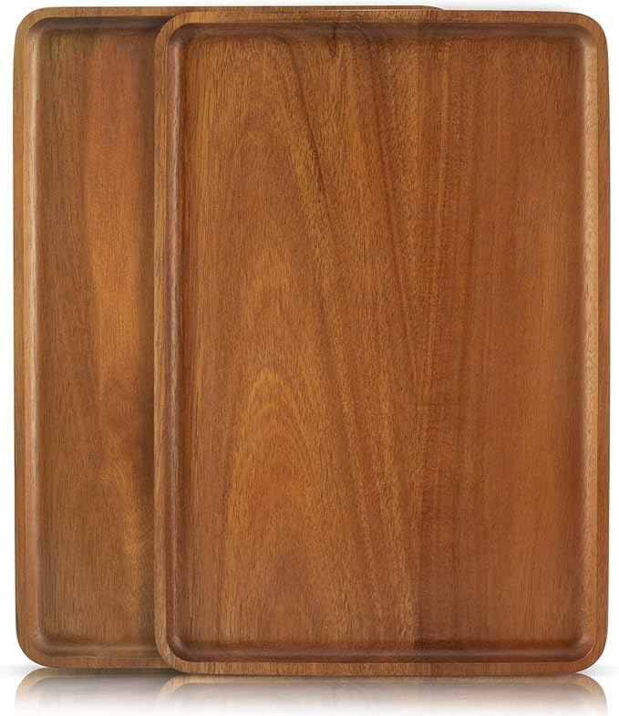 2pcs 15"x10" Solid Acacia Wood Serving Trays Rectangular Wooden Serving by focusonwoodandbamboo